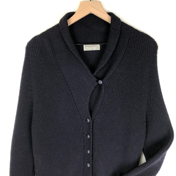 VTG JAEGER 100% Wool Shawl Collar Cardigan Sweater Sz S/M 34" Blue Pockets - Picture 4 of 9